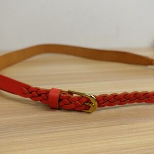Y2K Boho Red Braided Skinny Belt Womens XS MEDIUM Real Leather Retro Festival